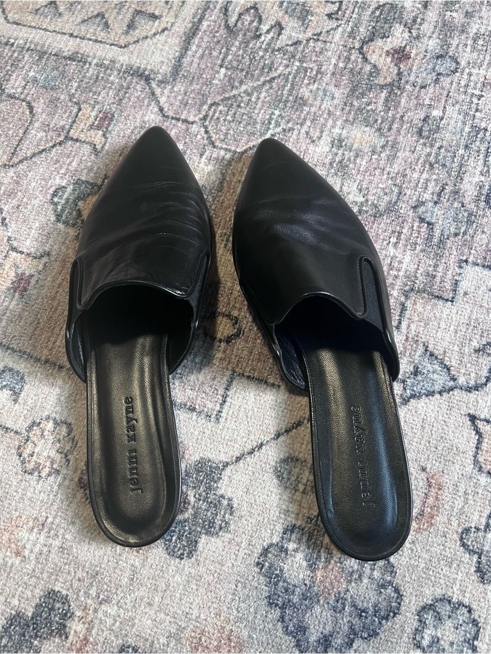 Jenni Kayne Black Leather Pointed Slip-On Mules